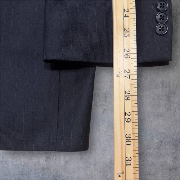 ALFANI Men’s 2-Piece Suit 44L Blazer 38x32 Pants Navy Blue Striped Virgin Wool - Picture 11 of 16